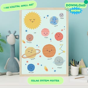 Solar System Poster for Kids – Educational Space Wall Art for Classroom & Nursery – Planets Printable – Outer Space Decor – Digital Download