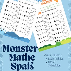 Mathe Arbeitsblätter mit Monstern für Kinder | Addition und Subtraktion PDF | Lernspiel für Vorschule & Grundschule | Rechnen mit Spaß