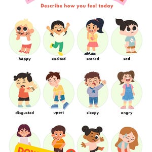 Today I Feel Emotions Chart – Kids Feelings Poster, Printable Social Emotional Learning Tool, Classroom & Home Decor