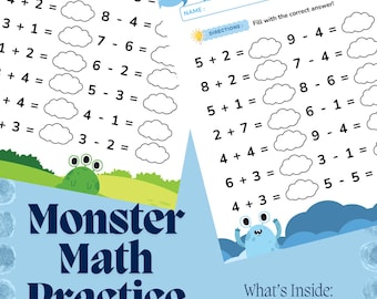 Hojas de trabajo de matemáticas de monstruos / Práctica de suma y resta (PDF)