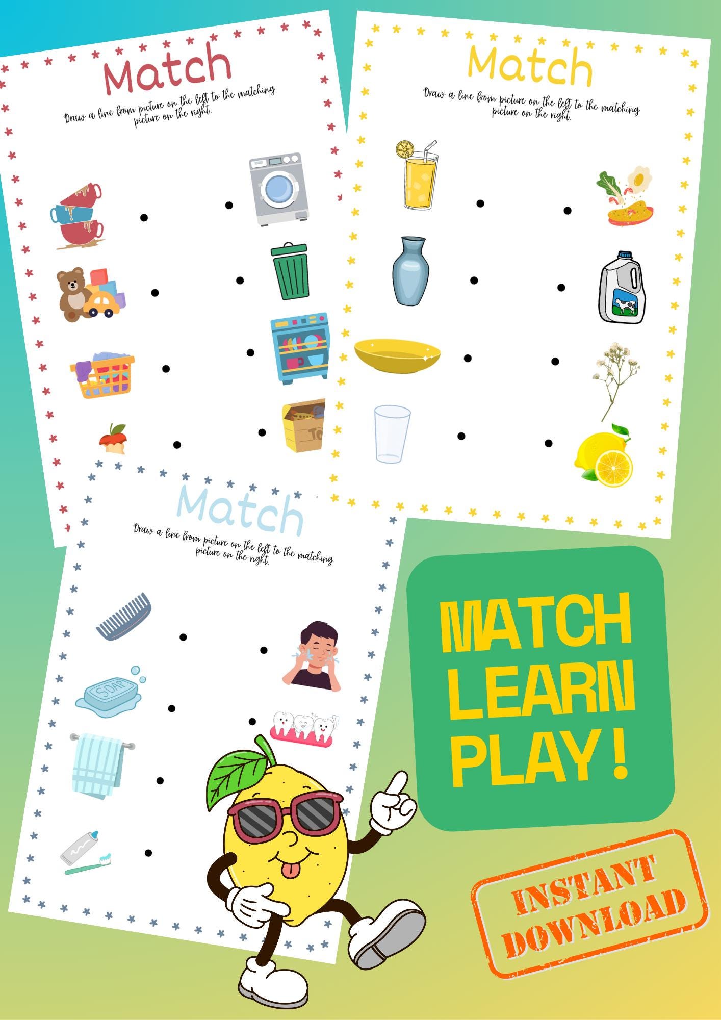 Hygiene & Chores Matching Game | Preschool Printable (PDF) - Etsy