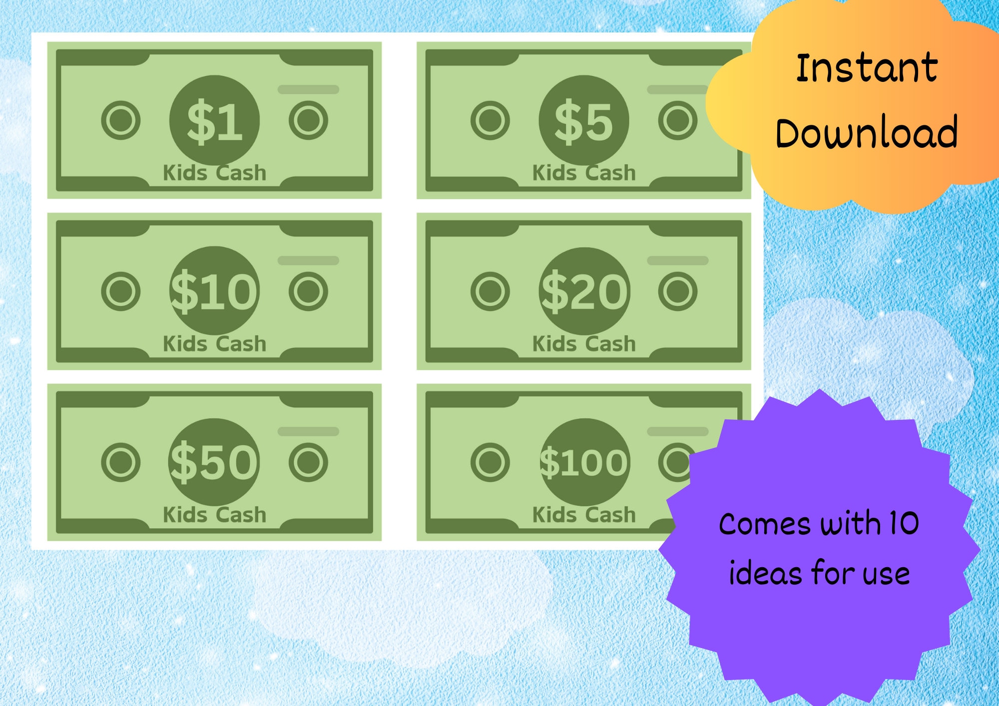 Printable Children #39 s Play Money / Includes Ideas on How to Play