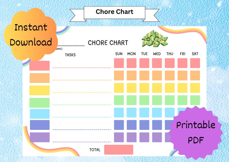 Printable Children's Chore Chart / Weekly Chore Chart for Kids / Chore ...
