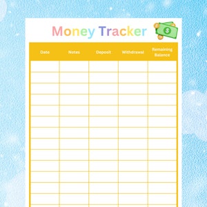 Rastreador de dinero simple para niños imprimible / Plantilla de ahorro y gastos financieros para niños / Rastreador de flujo de efectivo para niños