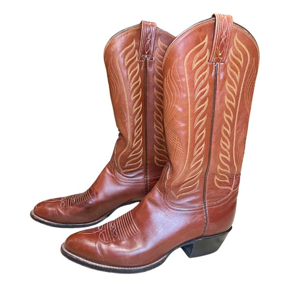 Vintage Tony Lama Cowboy Boots Herren 8.5 Leder Bestickte Braune Westernschuhe