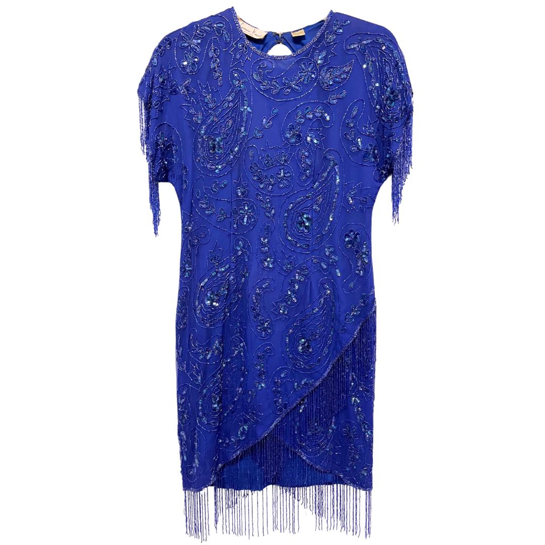 Blue Cocktail Dress Sequin Fringe - Etsy