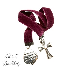 Christian Bookmark: Handmade Velvet Ribbon with Rhinestone Cross