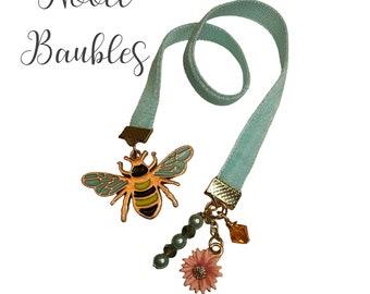 Regency Bee Bookmark: Blue Velvet Ribbon with Gold Charm