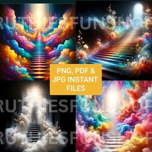 Stairway To Heaven 8- PNG/Jpg/PDF Instant Files Mugs, Bags, Wall Art, Scrapbooking, Wraps, Printing, Commercial Use Ok