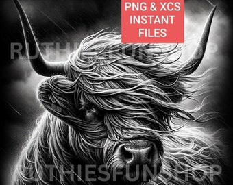 Highland Cow Gentle Wind 3D PNG/XCS Downloadable Files Slate Or Wood Coasters, Tumblers, Laser Engraving, Commercial Use