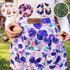 Delantal para adultos para recoger huevos con 12 bolsillos, parche de cuero personalizado, regalo para criadores de gallinas de traspatio, parche de cuero personalizado disponible.