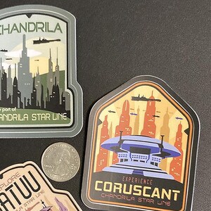 Batuu, Chandrila and Coruscant travel stickers