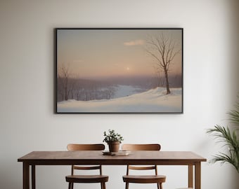 HoneyDreamCo Snowy Winter Landscape Painting, Beautiful Printed Wall Art on Framed Canvas with Hanging Kit, Living Room Bedroom Den