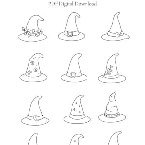 Witch Hat Stick and Stitch Embroidery Patterns: Halloween DIY (PDF Download