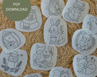 Winter Woodland Animals Embroidery Patterns PDF Download, Stick and Stitch Digital Set, Holiday Animal Designs for Clothes and Decor
