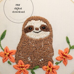 Sloth Embroidery Pattern PDF Cute Hand Embroidery Digital Download for Beginners