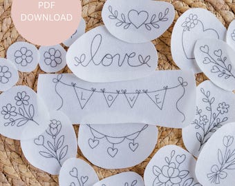 Padrões de Bordado para o Dia dos Namorados em PDF | Desenhos de Bordado com Bastidor | Corações Florais | Download de Padrões de Bordado à Mão | Ideal para Iniciantes