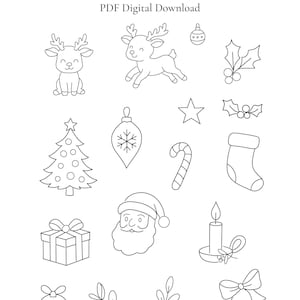 Vintage Christmas Hand Embroidery Stick and Stitch Pattern PDF Cute Holiday Reindeer, Santa, Tree, Ornaments, Stocking Beginner Embroidery