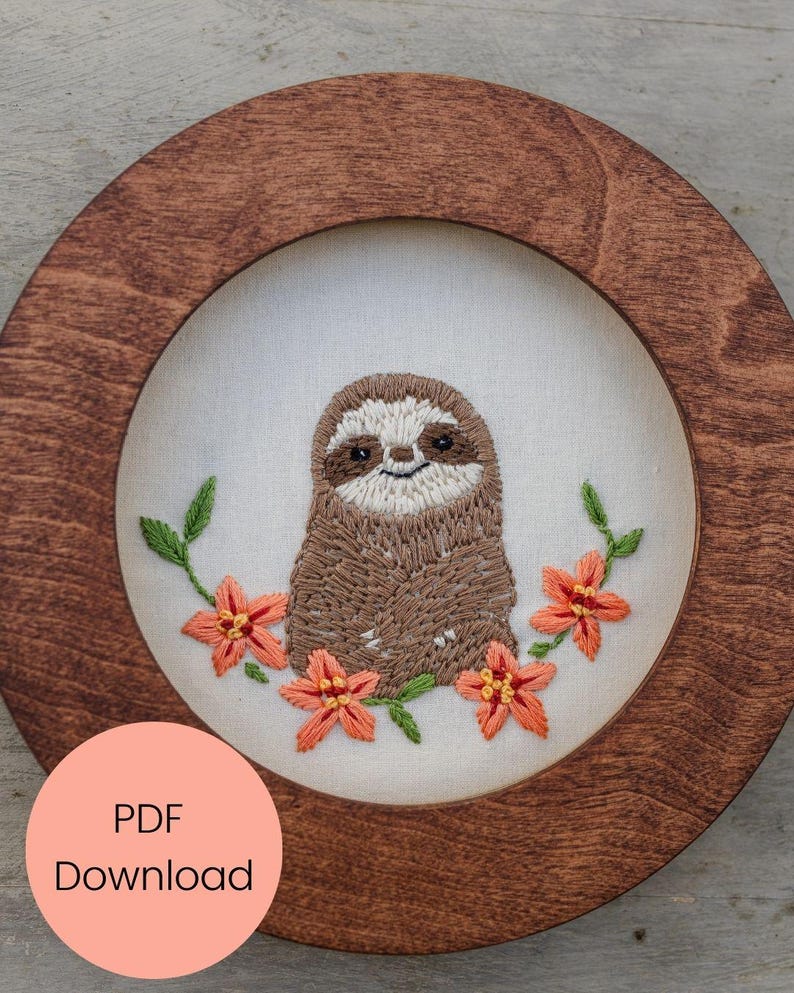 Sloth Embroidery Pattern PDF Cute Hand Embroidery Digital Download for ...