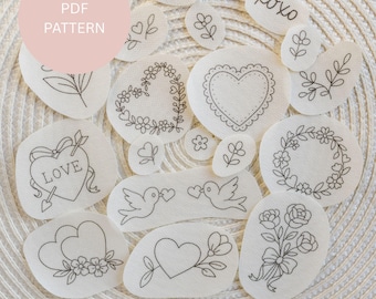 Padrões de Bordado para o Dia dos Namorados em PDF | Desenhos de Bordado com Bastidor | Flores, Pássaros, Corações | Download de Padrões de Bordado à Mão | Fácil para Iniciantes