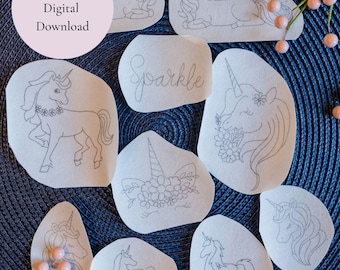Unicorn Embroidery Stick and Stitch Embroidery Stickers Instant Download PDF