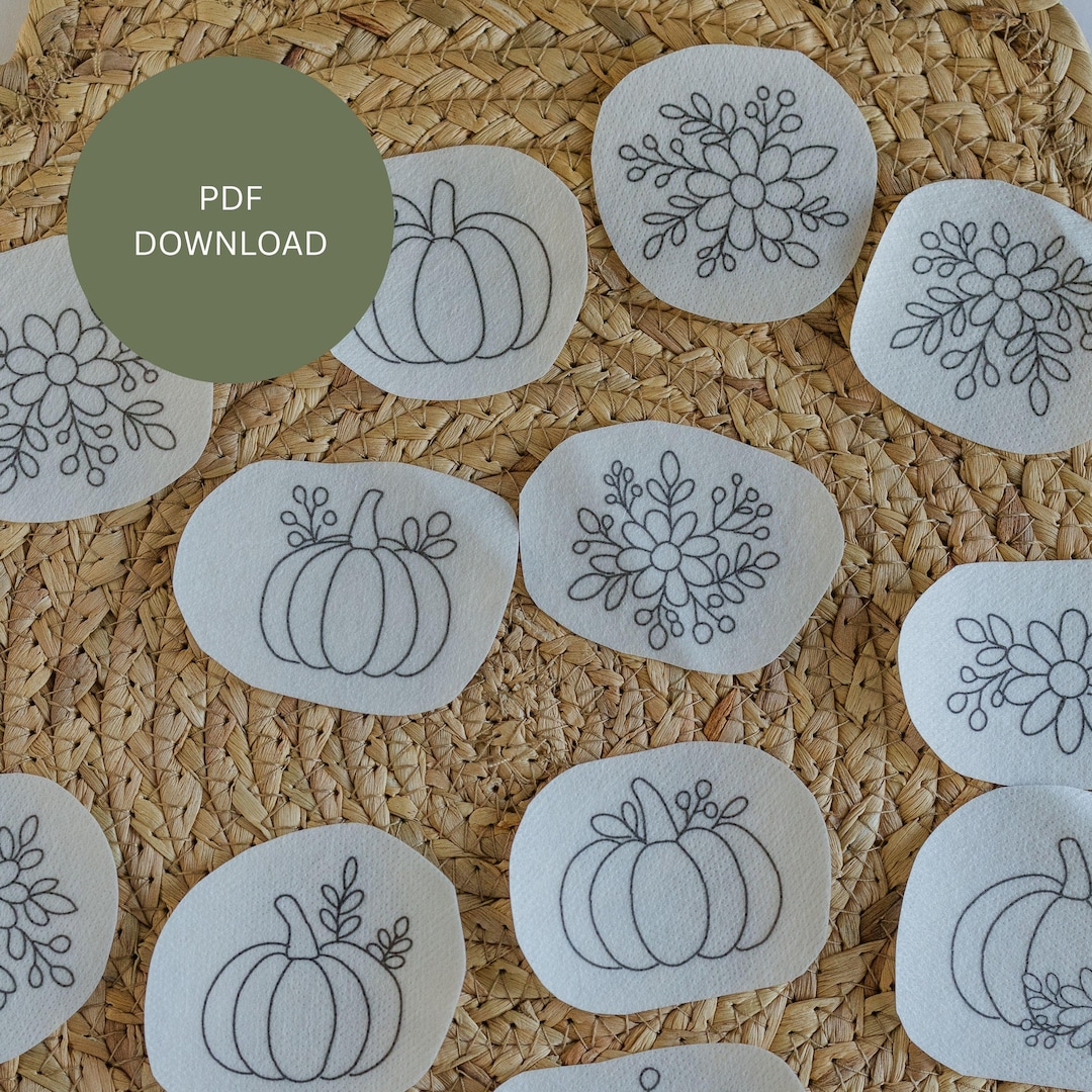 Fall Floral & Pumpkin Embroidery Patterns: Stick and Stitch Designs ...