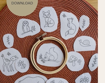 Stick and Stitch Embroidery Patterns PDF Woodland Themed Easy Hand Embroidery Stickers Beginner-Friendly Download