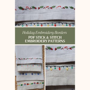 Christmas Border Embroidery Pattern PDF | Holiday Lights, Gifts, Snowflakes, and Holly Borders | Easy Hand Embroidery Pattern
