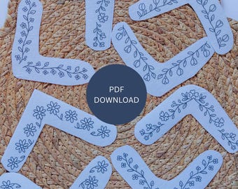 Floral Corner Embroidery Pattern PDF Download | Beginner-Friendly Stick and Stitch Floral Cottagecore Design for Clothing and Hoop Art