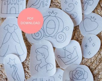 Princess Fairy Tale Embroidery Patterns, Stick and Stitch Designs, Printable Download for Clothing, Totes, Hoop Art, Whimsical Embroidery