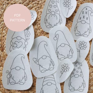 Whimsical Gnome Stick and Stitch Embroidery Pattern PDF | Cute Garden Gnomes & Flowers Hand Embroidery Designs | Easy Beginner Embroidery