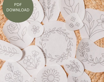 Floral Embroidery Pattern PDF Download – 16 Reprintable Flower Designs | Daisy, Wildflower & Wreath Hand Embroidery Patterns
