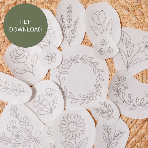 Floral Embroidery Pattern PDF Download – 16 Reprintable Flower Designs | Daisy, Wildflower & Wreath Hand Embroidery Patterns