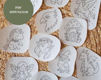 Fairy Tale Embroidery Stick and Stitch Patterns: Unicorn, Dragon (PDF Pattern)