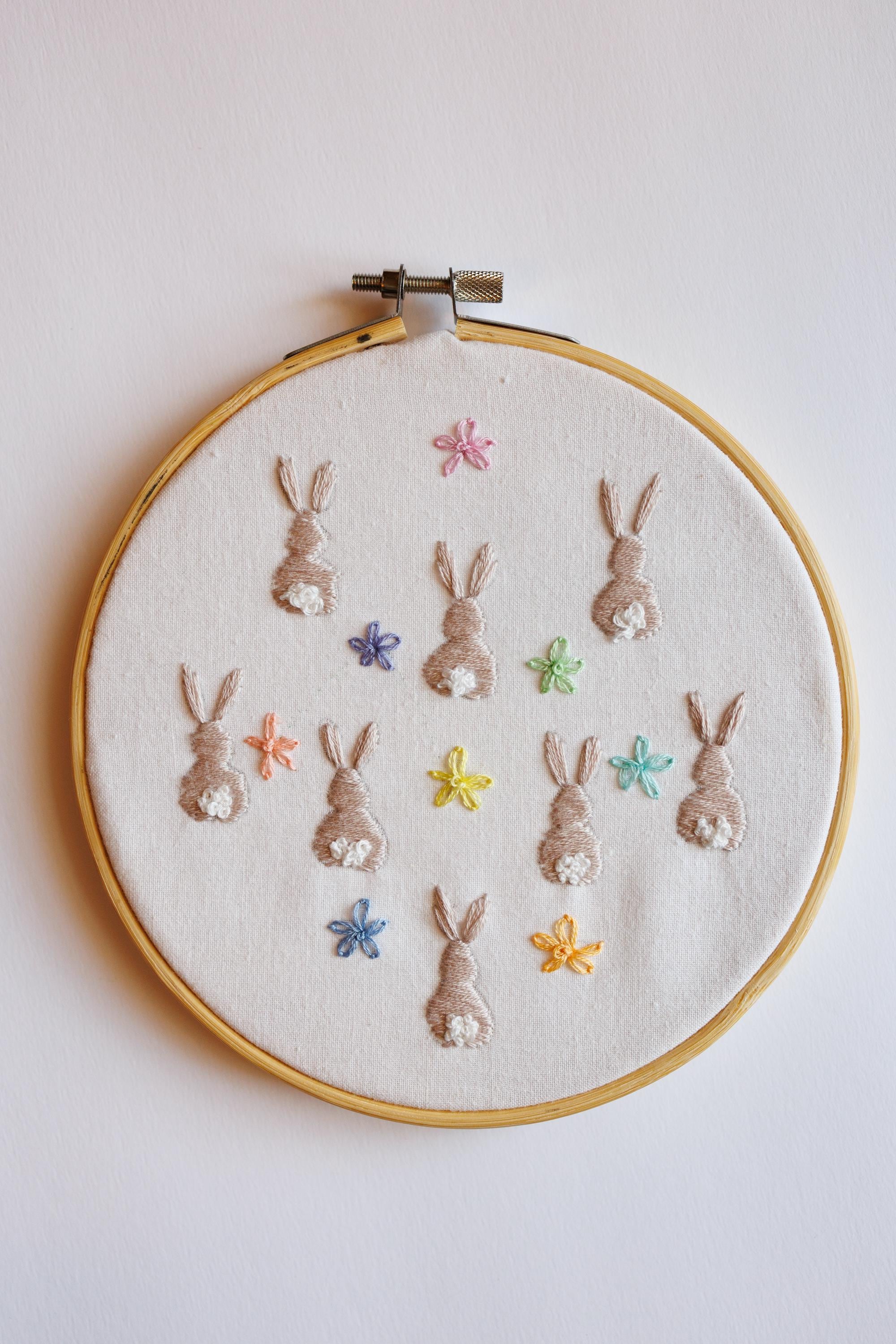 Bunny Tail Embroidery Pattern: Spring Rabbit & Flower Hoop Art (PDF ...