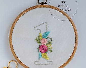 Borduurpatroon bloemencijfer: babymijlpalen, verjaardag, bruiloft (pdf-download)
