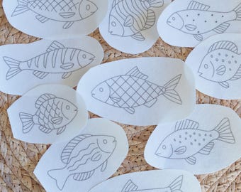 Fish Stick and Stitch Embroidery Pattern Set | 10 Ocean Fish Designs | Water-Soluble Stickers for Hand Embroidery | Beginner Friendly