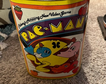 Vintage Pac-Man Metal Garbage Trash Can, Bally Midway, 1980