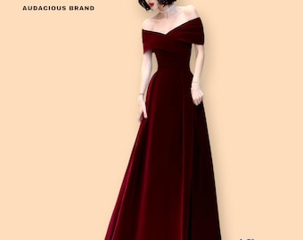 Burgundy Off-Shoulder Summer Evening Dress for Women, Elegant Maxi Gown, Sleeveless A-Line Formal Party Dress Audacious Brand