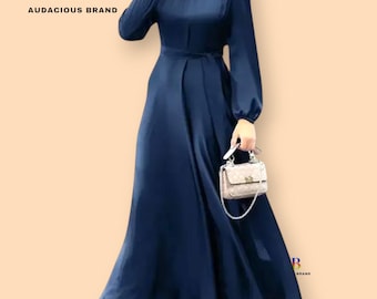 Elegant Maxi Dress Women Long Sleeve High Neck Modest Summer Dress Flowing A-Line Evening Gown
