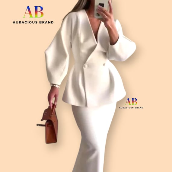 Elegant Peplum Blazer Dress Set for Women Summer Occasion Wear | Chic  Neutral Two-piece Outfit - Etsy Israel