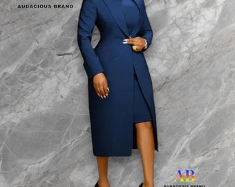 Elegant Brown Blazer for Women, Long Sleeve Tailored Midi Dress with Lapel Collar Waist-Fitted Silhouette Soft Structured Fabric