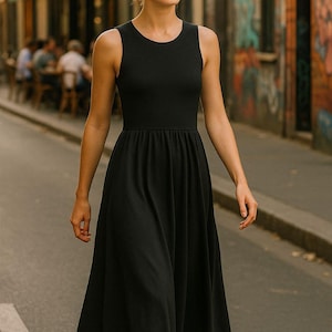 Sleeveless Midi Dress Women’s Round Neck A-Line Casual Summer Dress Women Bodycon Summer Solid Dresses One Pieces Midi Casual Dresses