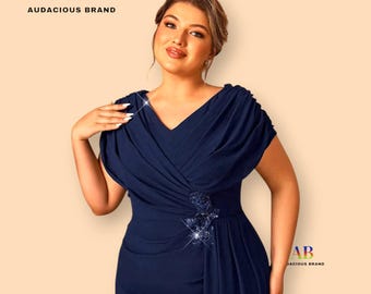 Elegant Maxi Dress for Women Draped Evening Gown with Cap Sleeves, V-Neck Wrap Bodice Long Dress