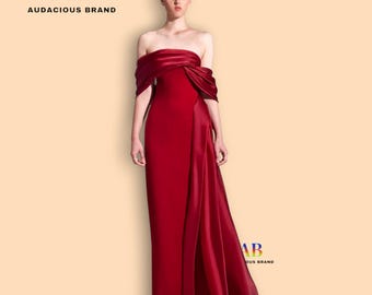 Evening Dress Off-Shoulder Elegant Women’s Gown Strapless Draped Maxi Dress Formal Party