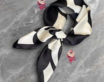 Silk Satin Bandana Scarf: Dotted Pattern, Luxury Neck Tie (70cm)
