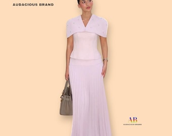 Blush Pink Summer Maxi Dress for Women – Elegant Corset Waist Pleated Long Dress, Luxury Feminine Occasion Wear