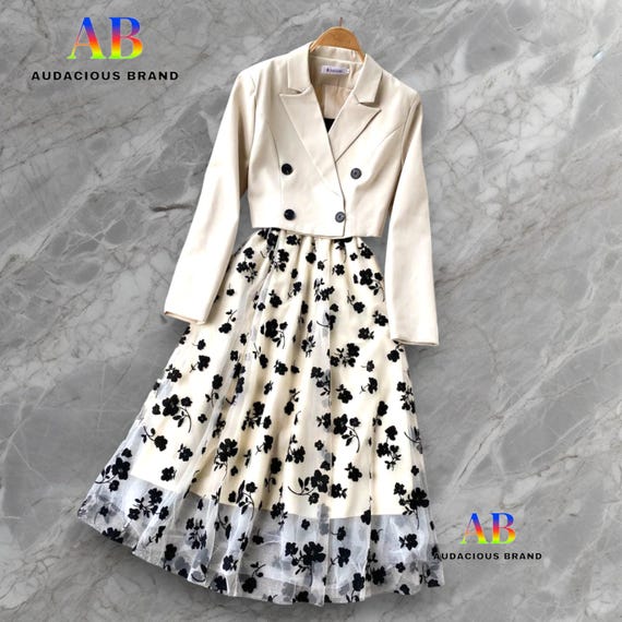 knee length dresses for ladies Korean Style] Co-ord Cropped Blazer Dress 2 pc Set – Ordicle main image 0