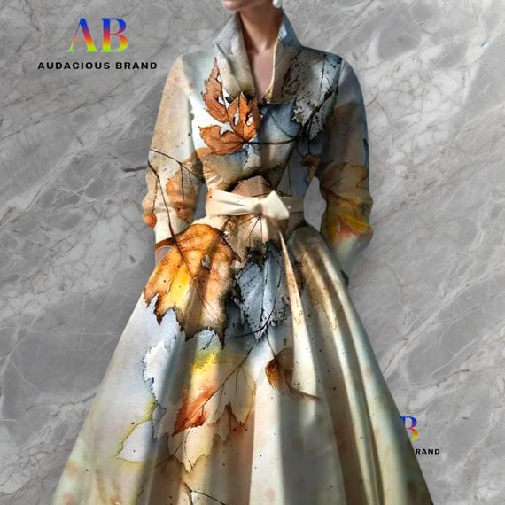 Summer Autumn Leaf Print Long Sleeve Maxi Dress Elegant Belted Flare Gown 2025 Spring Fall Fashion Christmas Birthday Party Dinner Gown Summer Autumn Leaf Print Long Sleeve Maxi Dress Elegant Belted Flare Gown 2025 Spring Fall Fashion Christmas Birthday Party Dinner Gown