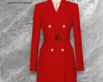 Blazer Dress for Women, Elegant Double Breasted with Belt, Luxury Tailored Mini Dress Audacious Brand